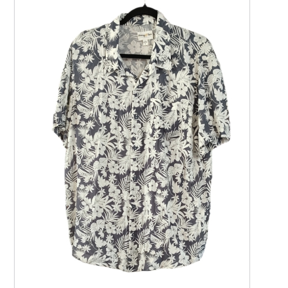 Hang Ten Black and White Floral Bottom Down Shirt